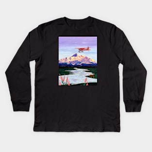 Denali Mountain Painting, K2 Aviation, Living Room Painting, Alaska Mountain, Gift for Pilot, Scott Clendaniel, Alaska Aviation, Mt McKinley Kids Long Sleeve T-Shirt